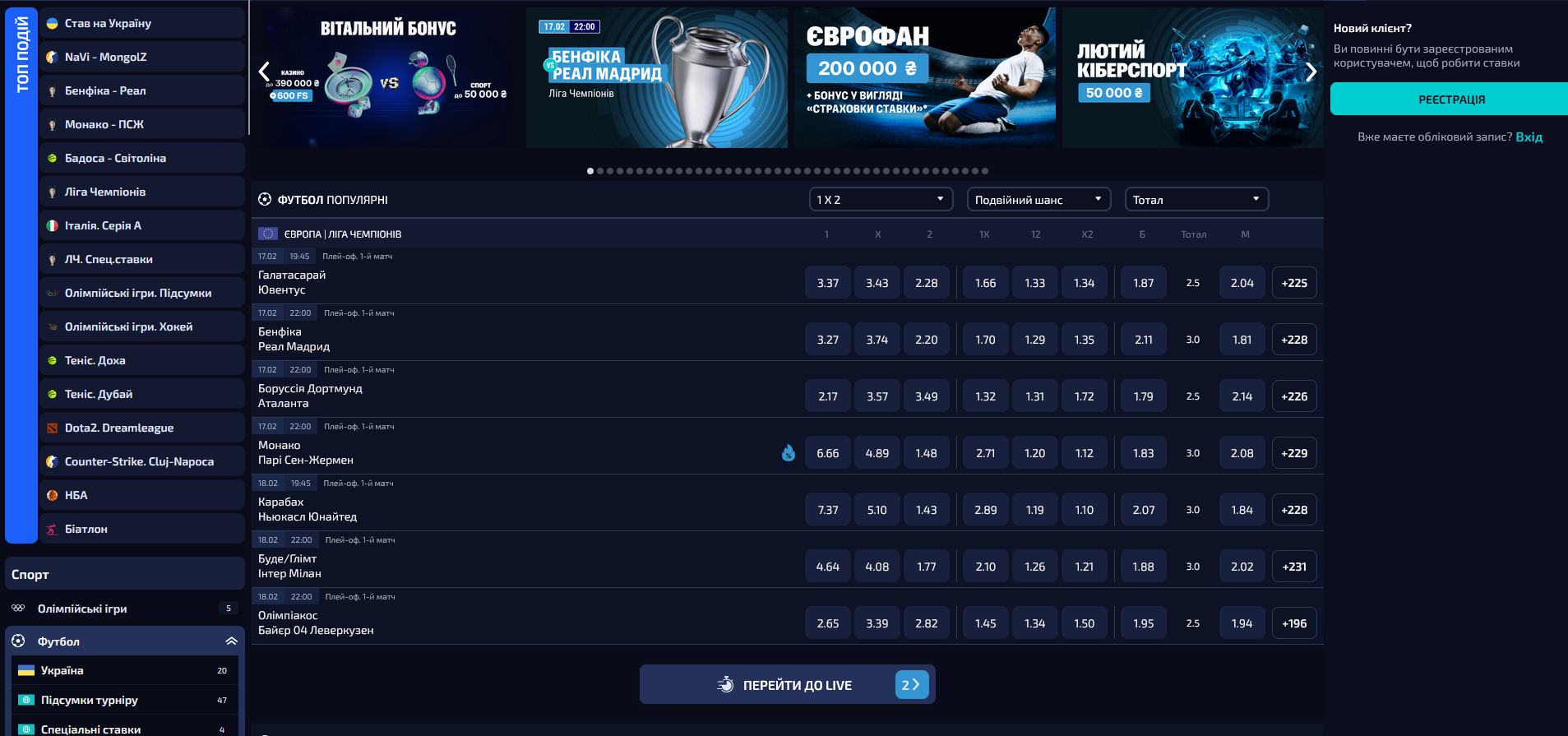 Розділ ставок на дзеркалі AllwinUA: лінія подій, ринки та купон