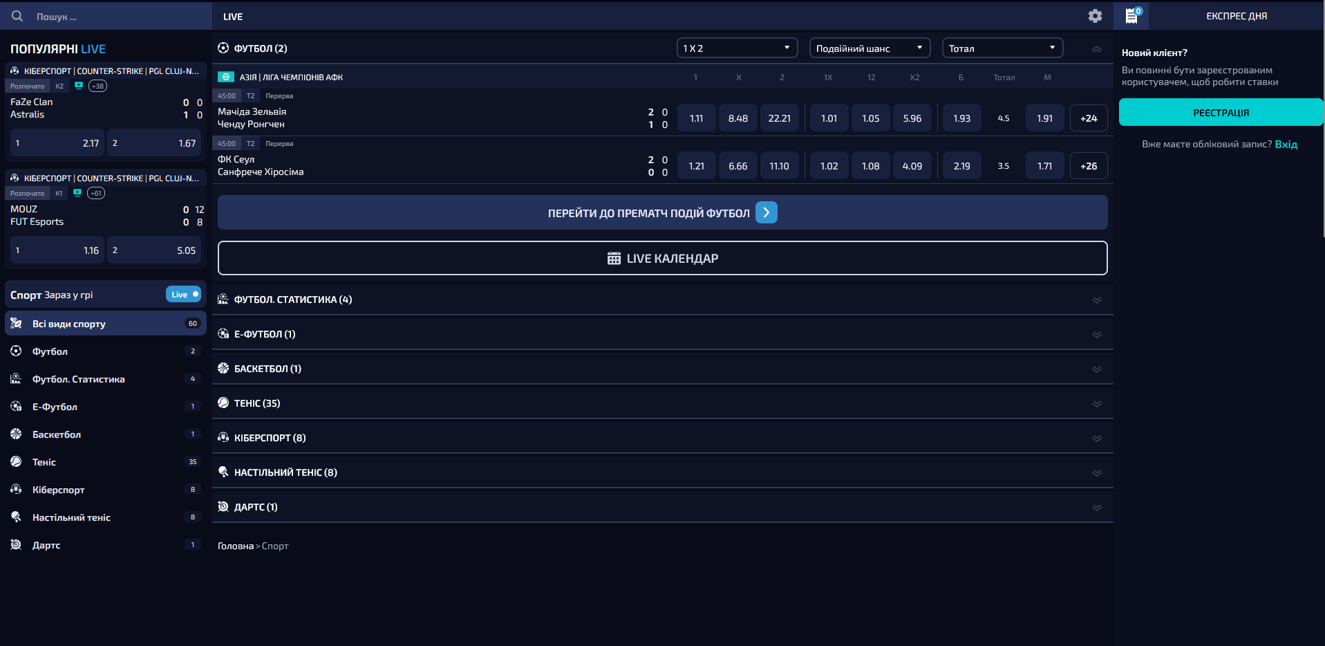 Live у букмекера Allwin: події в реальному часі та зміна коефіцієнтів